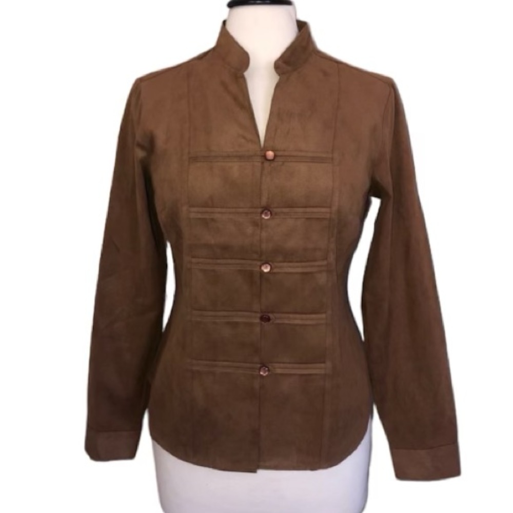 Dressbarn Jacket Faux Suede Brass Buttons Carmel Brown Women’s Size Large